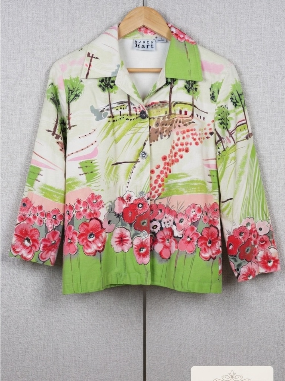 Vintage 1980 KEREN hart Green and Pink Floral Jacket